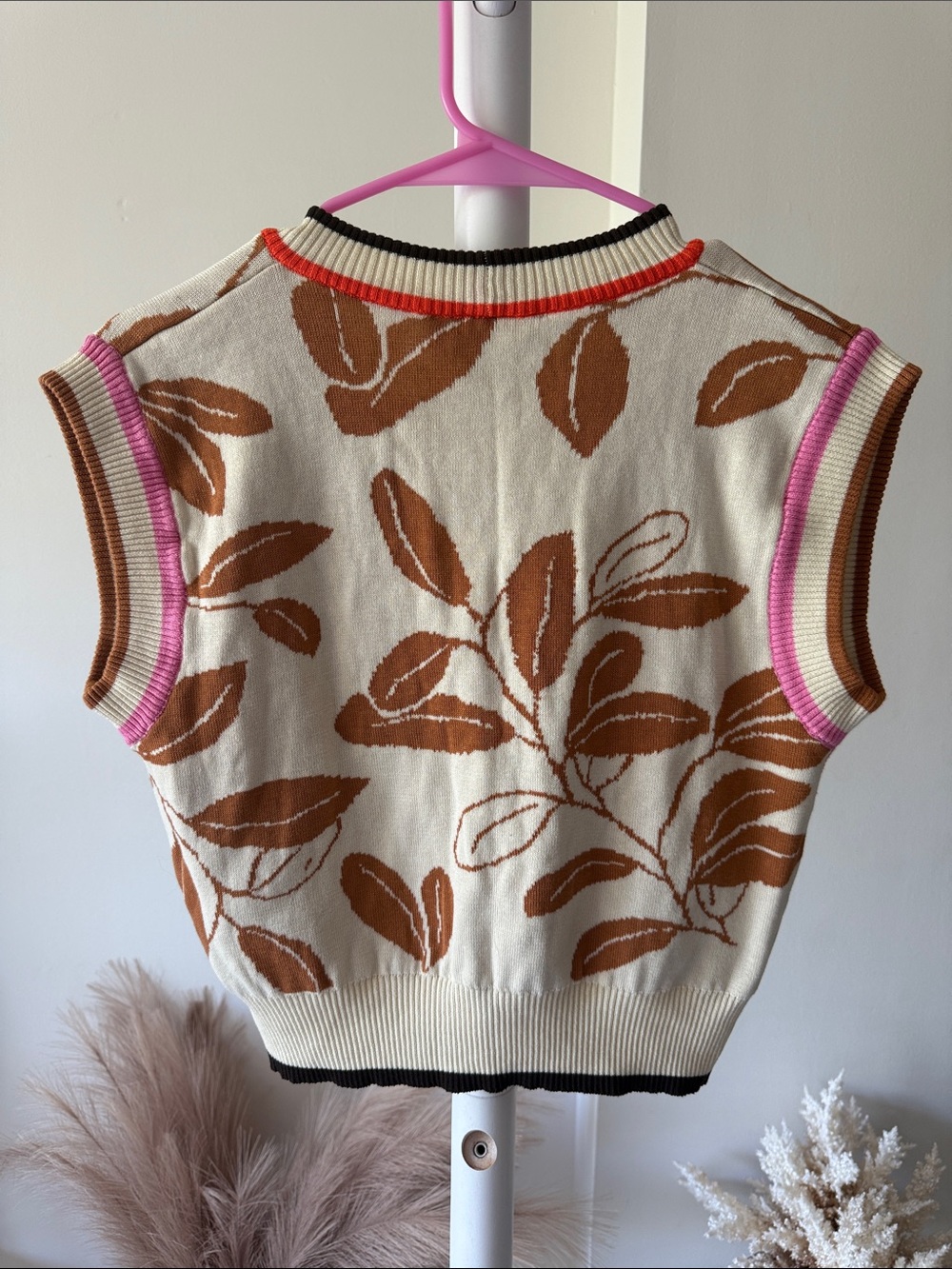 Phisique du Role Italy 100% Cotton Knit Vest Leaf Print European Summer Chic - Picture 4 of 15